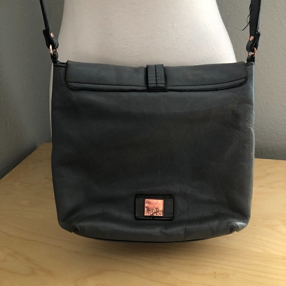 KOOBA Leather Crossbody Saddle Bag Distressed Gray & Rose Gold - Picture 5 of 12